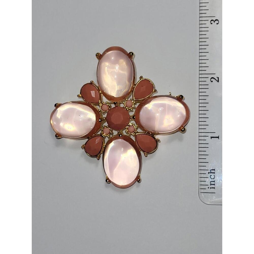 Vintage Style Pink Cabochon Brooch Pin Gold Tone Statement Jewelry Accessory - Picture 12 of 15